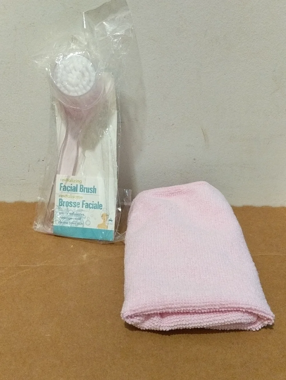 Facial Brush and Pink Microfiber Cloth